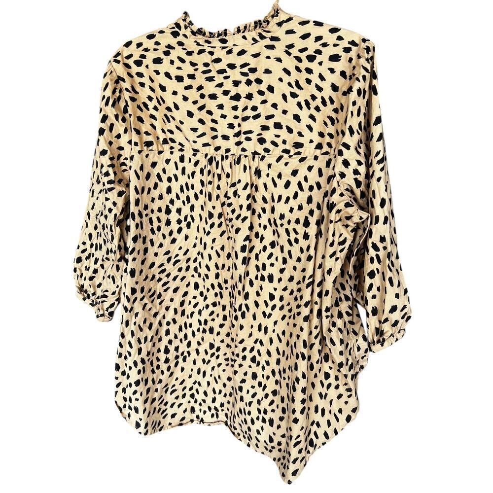 CROWN & IVY 3/4 puff sleeve leopard animal print tan black top plus sz 2XL XXL - Picture 3 of 6